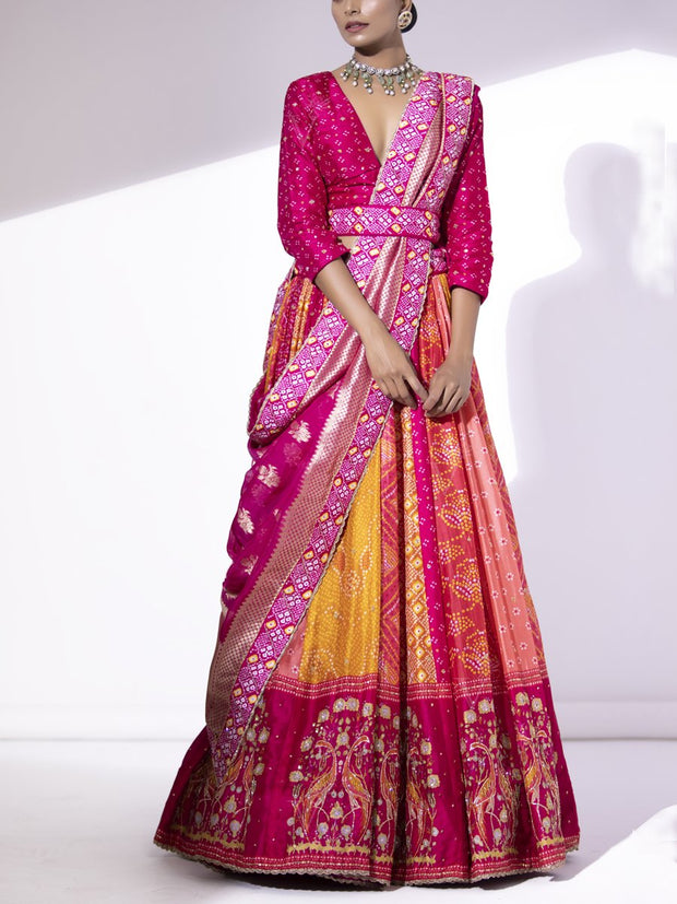 Multi Color Silk Lehenga Set