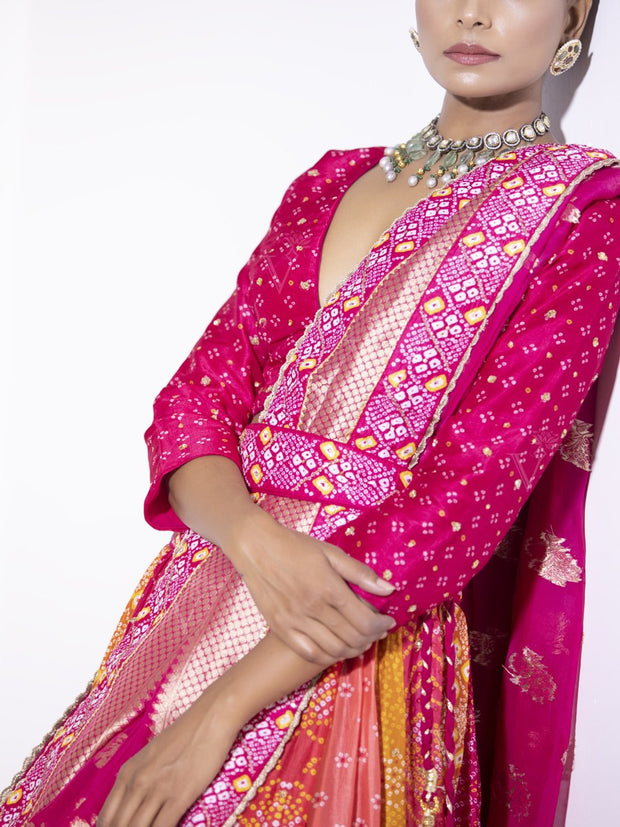 Multi Color Silk Lehenga Set