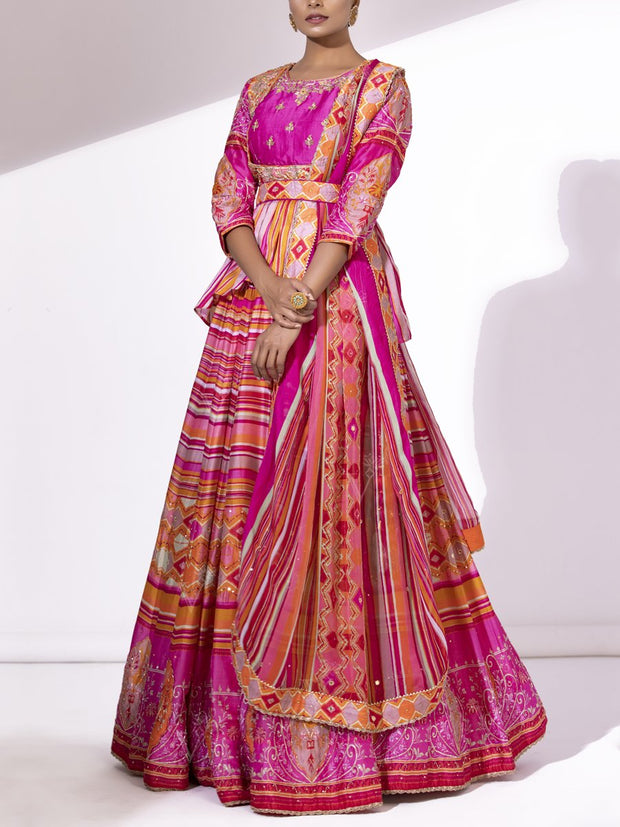 Pink Peplum Lehenga Set