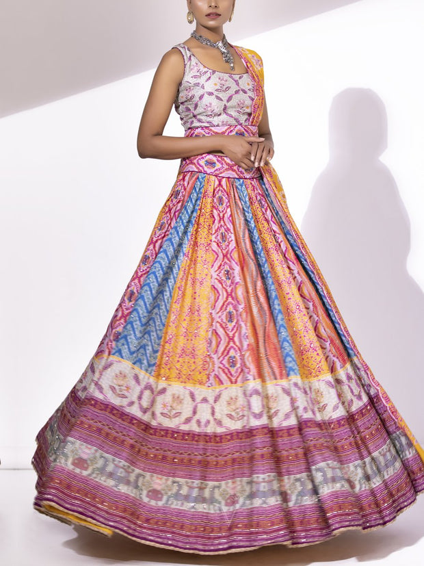 Multi Color Silk Lehenga Set