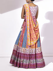 Multi Color Silk Lehenga Set