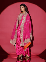 Pink Silk Kurta with Cape and Herum Pants