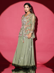 Moss Green Embroidered Jacket and Palazzo Set