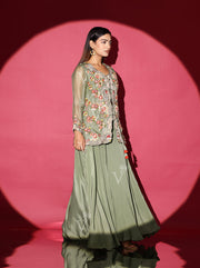 Moss Green Embroidered Jacket and Palazzo Set