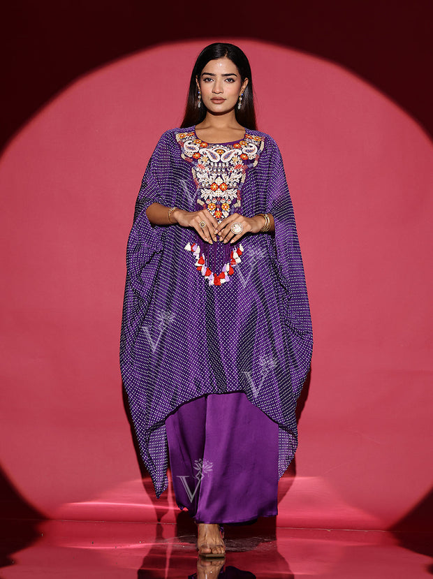 Violet Asymmetric Cape and Palazzo Set