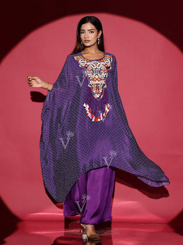 Violet Asymmetric Cape and Palazzo Set