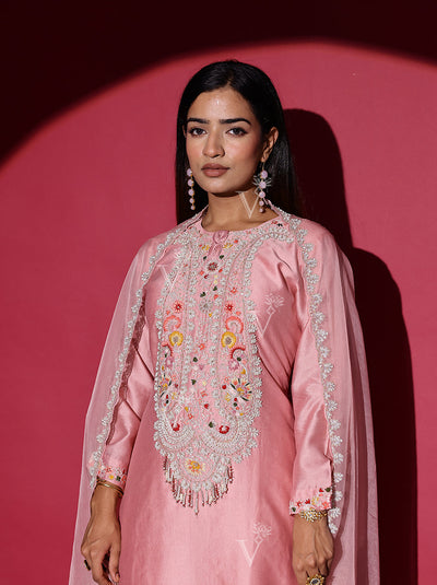 Pink Chanderi Kurta and Georgette Sharara Set