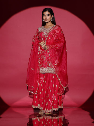 Ruby Pink Bandhani Kurta and Palazzo Set