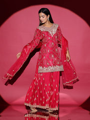 Ruby Pink Bandhani Kurta and Palazzo Set