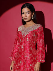 Ruby Pink Bandhani Kurta and Palazzo Set