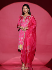 Pink Satin Silk Embroidered Suit Set