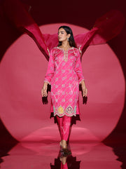 Pink Satin Silk Embroidered Suit Set