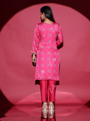 Pink Satin Silk Embroidered Suit Set