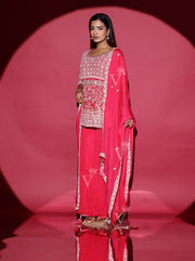 Pink Wrinkle Crepe Peplum and Sharara Set