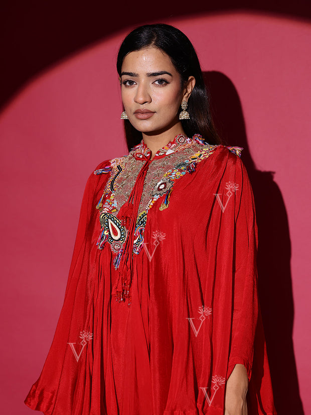 Red Wrinkle Crepe Top and Palazzo Set