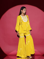 Yellow Crepe Peplum and Sharara Set