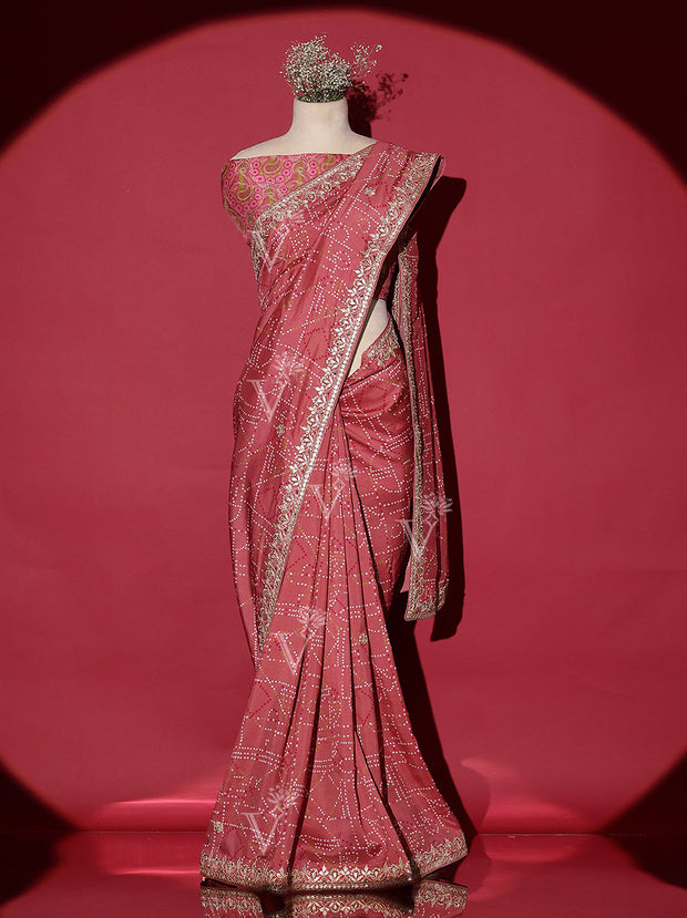 Onion Pink Vasansi Silk Bandhani Saree