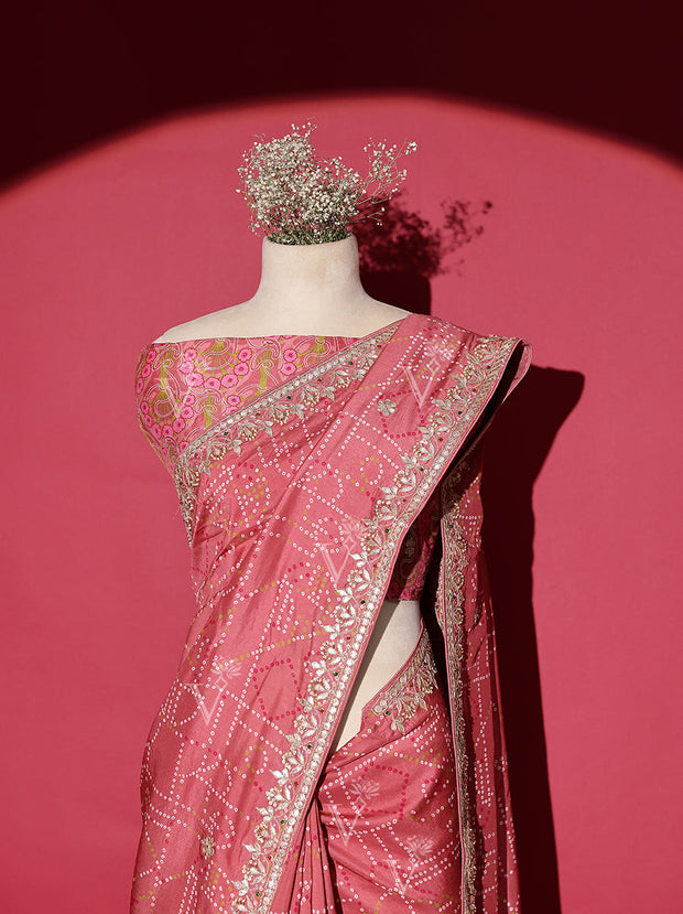 Onion Pink Vasansi Silk Bandhani Saree