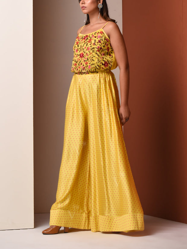 Yellow Satin Silk Jump Suit