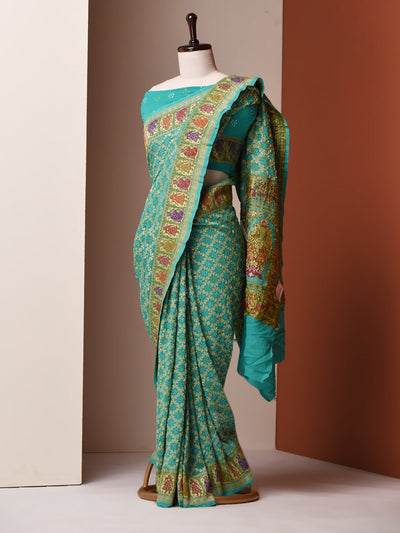 Sea Green Georgette Zari Saree