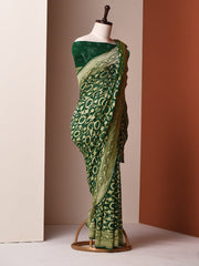 Dark Green Georgette Zari Saree