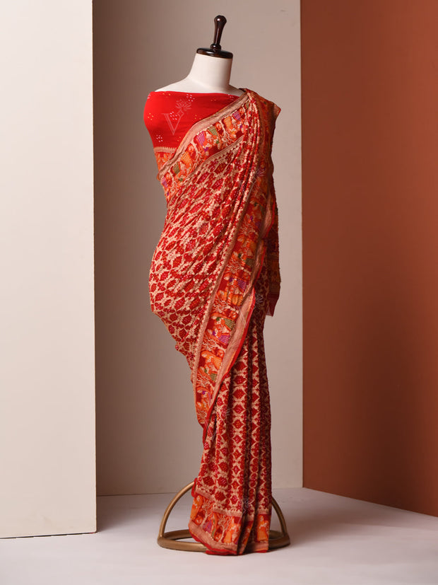 Red Georgette Zari Saree