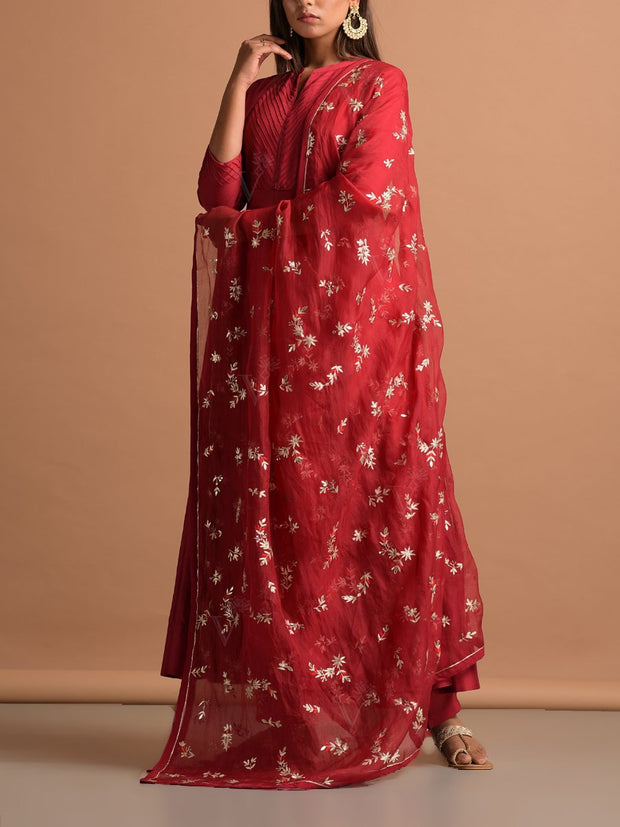 Red Chanderi Suit Set