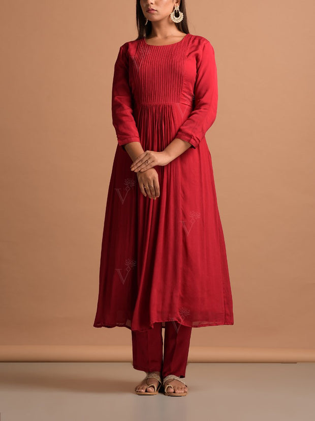 Red Wrinkle Chiffon Suit Set