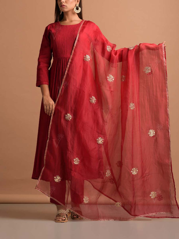 Red Wrinkle Chiffon Suit Set