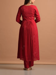 Red Wrinkle Chiffon Suit Set