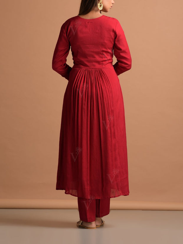 Red Wrinckle Chiffon Suit Set