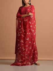 Red Wrinkle Chiffon Suit Set