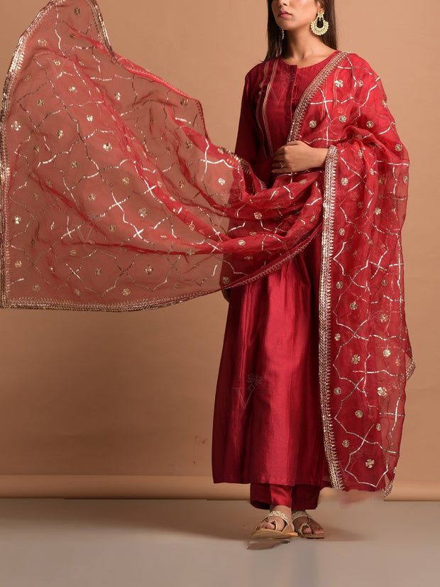 Red Organza Embroidery Dupatta