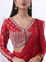 Scarlet Red Silk Pre-Draped Saree