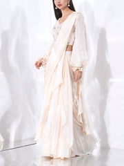 Off- White Pre Draped Saree