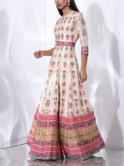 Ivory Vasansi Silk Printed Anarkali Gown