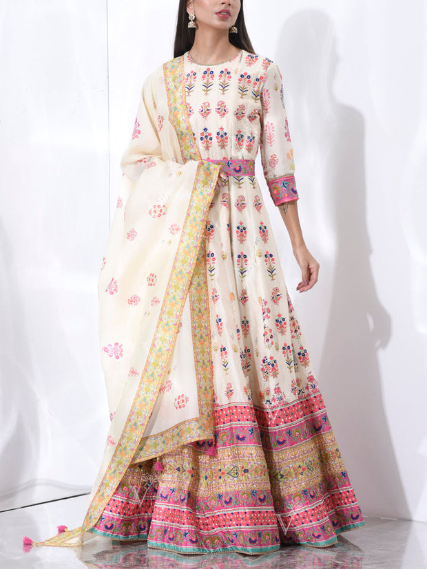 Ivory Vasansi Silk Printed Anarkali Gown