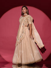 Beige Embroidered Organza Lehenga Set