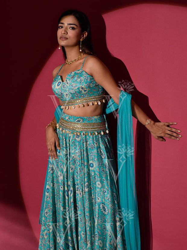 Light Blue Crepe Printed Lehenga Set