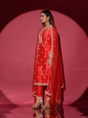 Red Silk Embroidered Suit Set