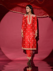 Red Silk Embroidered Suit Set