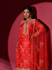 Red Silk Embroidered Suit Set