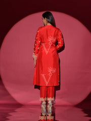 Red Silk Embroidered Suit Set