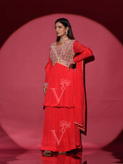 Crimson Pink Peplum and Sharara Set