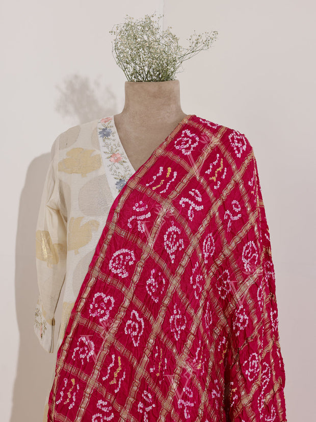 Pink Gazi silk Bandhani Zari Dupatta