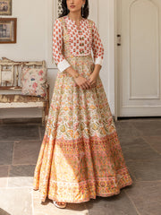 Off White Vasansi Silk Printed Anarkali Gown