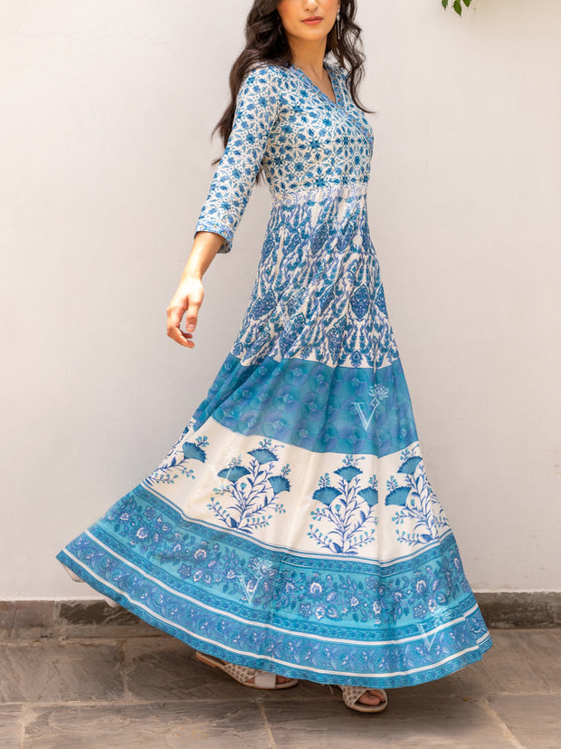 Blue Vasansi Silk Anarkali Gown