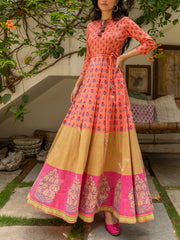 Peach Cotton Printed Anarkali Gown