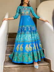 Blue Vasansi Silk Printed Anarkali Gown