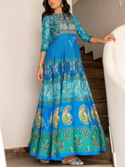 Blue Vasansi Silk Printed Anarkali Gown